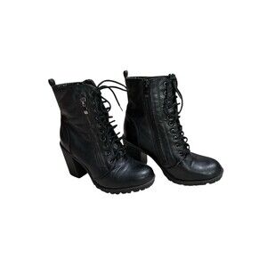 Dream Pairs Combat Boots Black Lace Up Chunky Heel Zip Silverado 7